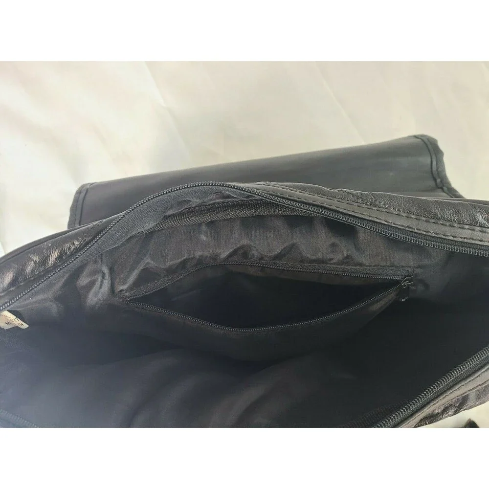 Black Genuine LEATHER Unisex BRIEFCASE Laptop Bag Business Case & Strap
